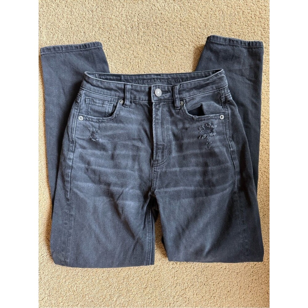 American Eagle Black Distressed Skinny Jeans Ripped High Rise Women’s 00